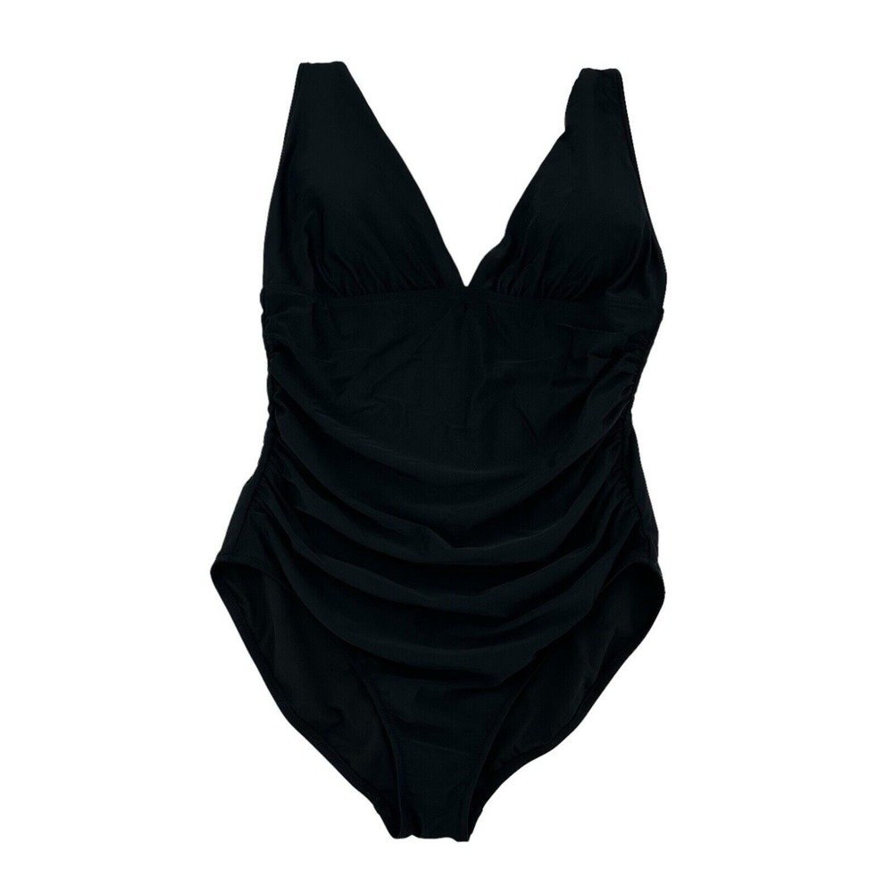 J.Crew Ruched V-Neck One-Piece Swimsuit Black Beach Vacation Cruise Swim XXL